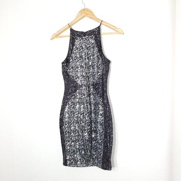 Dress The Population NEW Black Sequined High Neck Sleeveless Sheath Dress NWT - Picture 7 of 13